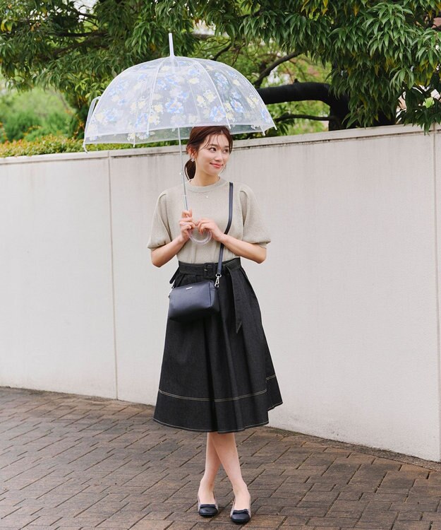 Tiaclasse 【洗える】デニムタックフレアスカート ブラック