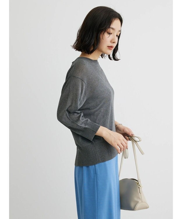 Green Parks ・ＥＬＥＮＣＡＲＥ　ＤＵＥバックパールシアー５分ニット Gray