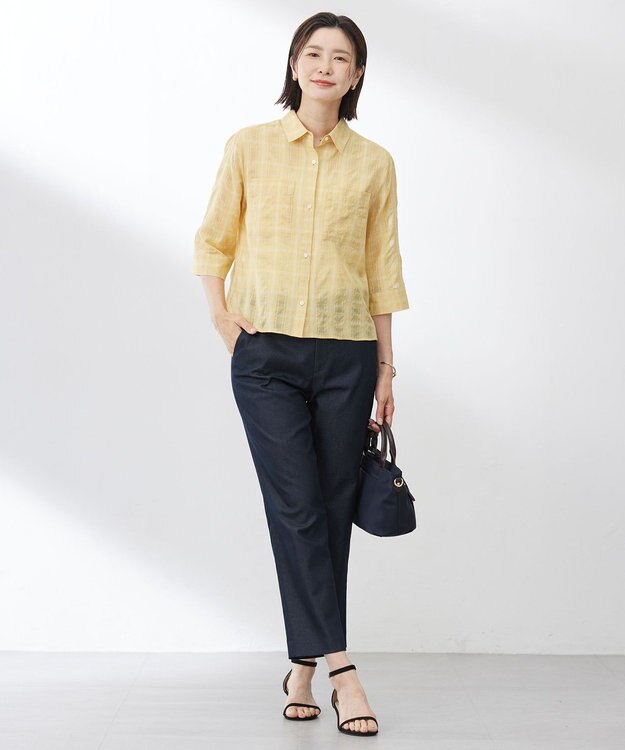 J.PRESS LADIES 【洗える】SHEER チェック シャツ ブラウス マリーゴールド系