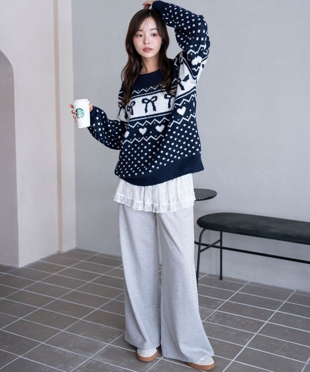 WEGO 【2025年秋冬新作】フラッフィーグラフィックニットBIGプルオーバー 柄5