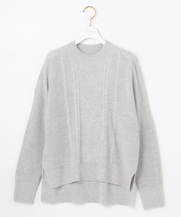 ANY SIS 【洗える】スフレハイネックケーブル ニット ライトグレー