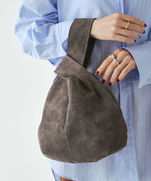 russet 【2025AW新作】本革スエード巾着ハンドバッグ(CE-1582) Gray