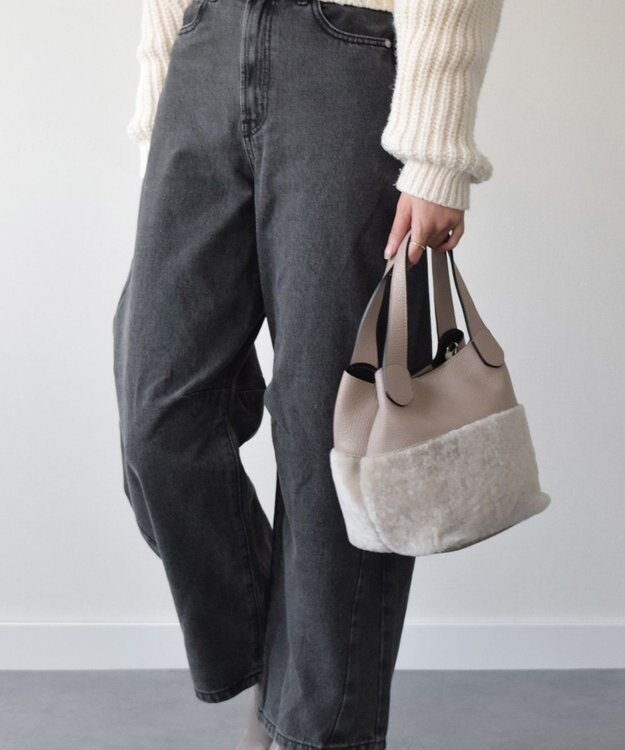 INTER-CHAUSSURES 【RIPANI】ムートンコンビハンドバッグ ライトベージュ