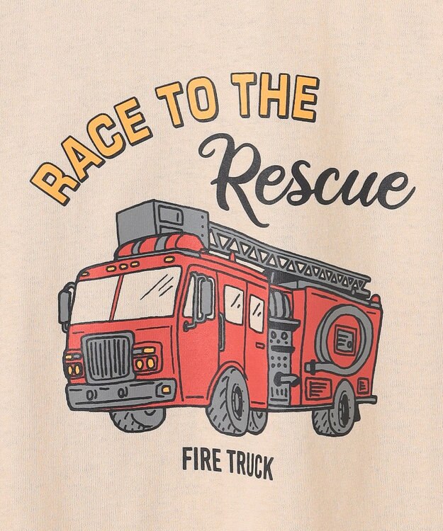 ANY KIDS 車プリント 半袖Tシャツ ベージュ（消防車）