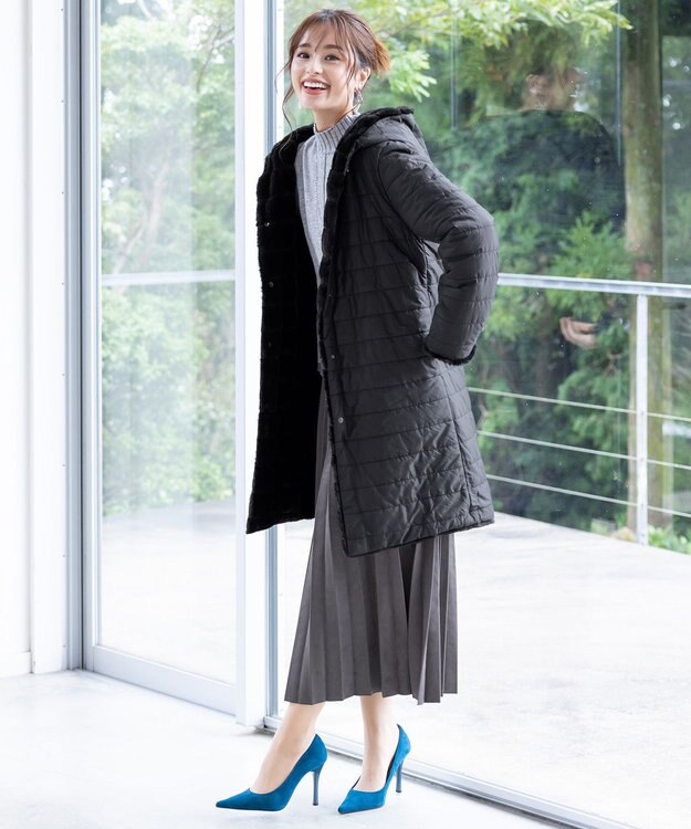 Tiaclasse 【2WAY】エコファーキルティングリバーシブルコート ブラック