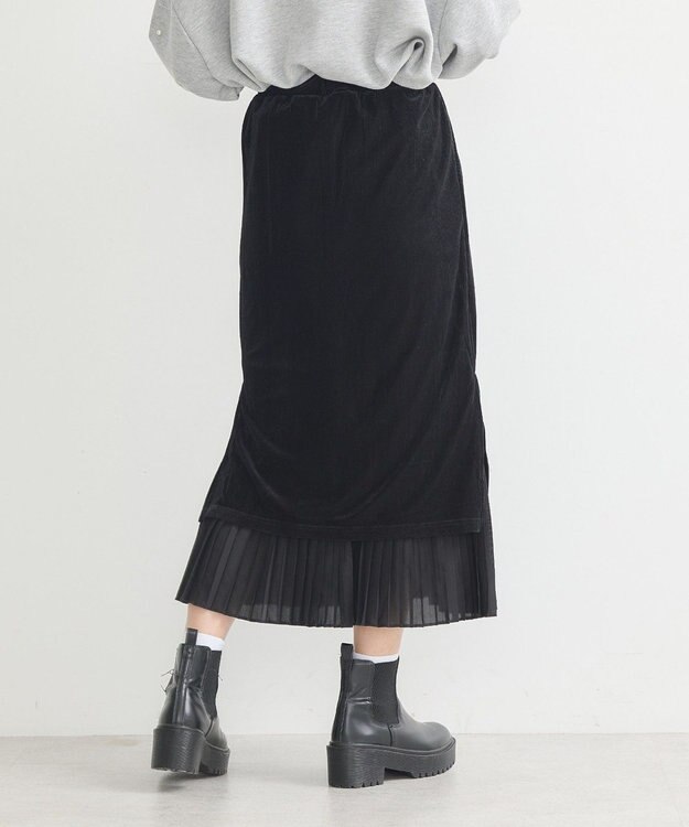 earth music&ecology ベロアプリーツスカート Black