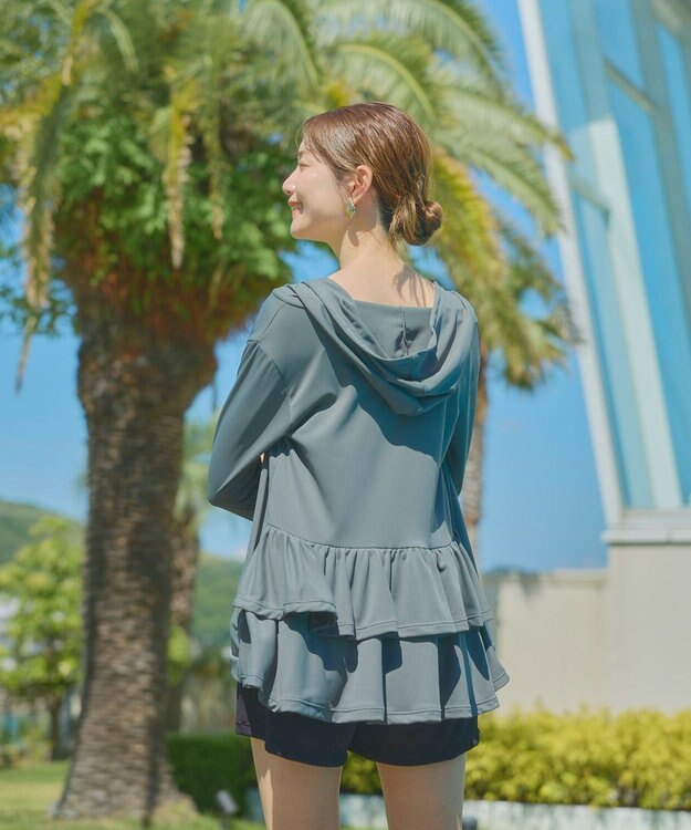 OP／FILA 【Ocean Pacific】バックフリルラッシュガード パーカー ダークグレー