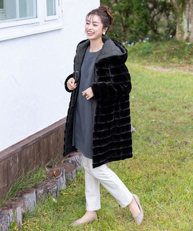 Tiaclasse 【2WAY】エコファーキルティングリバーシブルコート ブラック