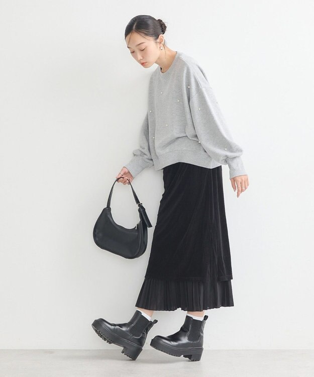 earth music&ecology ベロアプリーツスカート Black