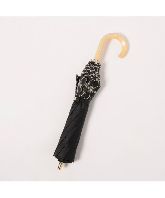 UNBILLION カシュネ cachenez / PUグレースフラワー刺繍トップレス2段折りたたみ傘 ブラック