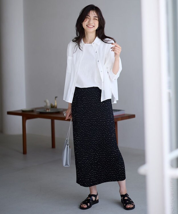 ANY L 【ウエストゴム】プリーツアイラインスカート ブラック