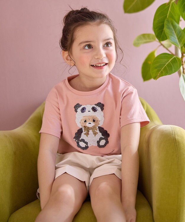 ANY KIDS ミラクルスパンコール 半袖 Tシャツ ピンク×クマ