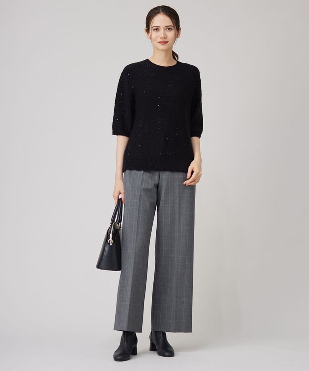 自由区 【アンサンブル対応・洗える】スパンコールプルオーバー ニット ブラック