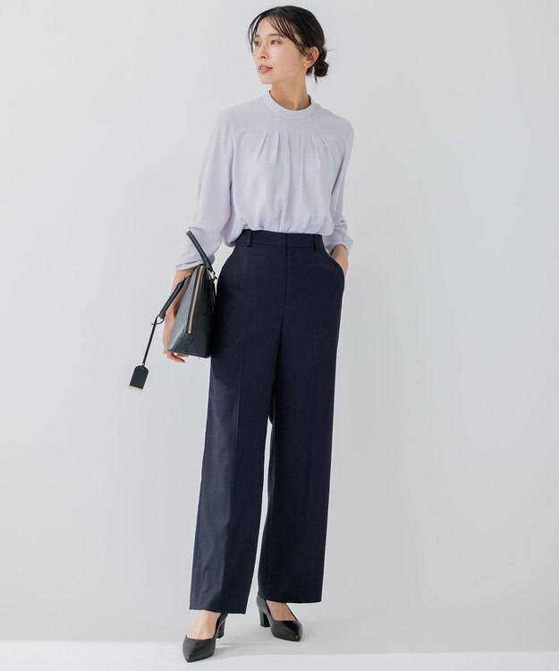 23区 【セットアップ対応/洗える】アイアスマットストレッチ セミワイド パンツ ネイビー系