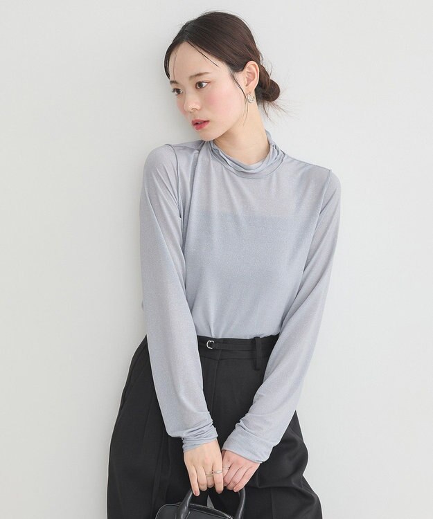 earth music&ecology シアーラメハイネックプルオーバー Light Gray