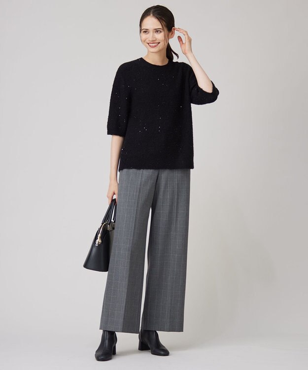 自由区 【アンサンブル対応・洗える】スパンコールプルオーバー ニット ブラック
