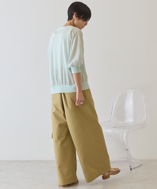 AMERICAN HOLIC 5分袖シアーVネックニットカーディガン Sax