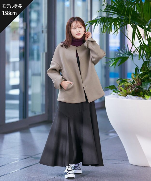 Tiaclasse L 【本革】ノーカラーシープレザージャケット モカ