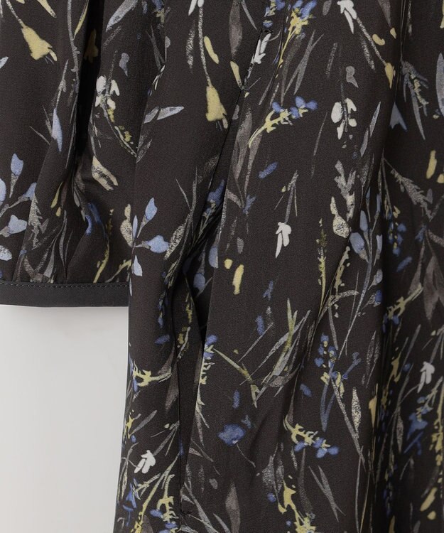 自由区 L 【洗える】ウォーターカラーフラワープリント ワンピース グレー系