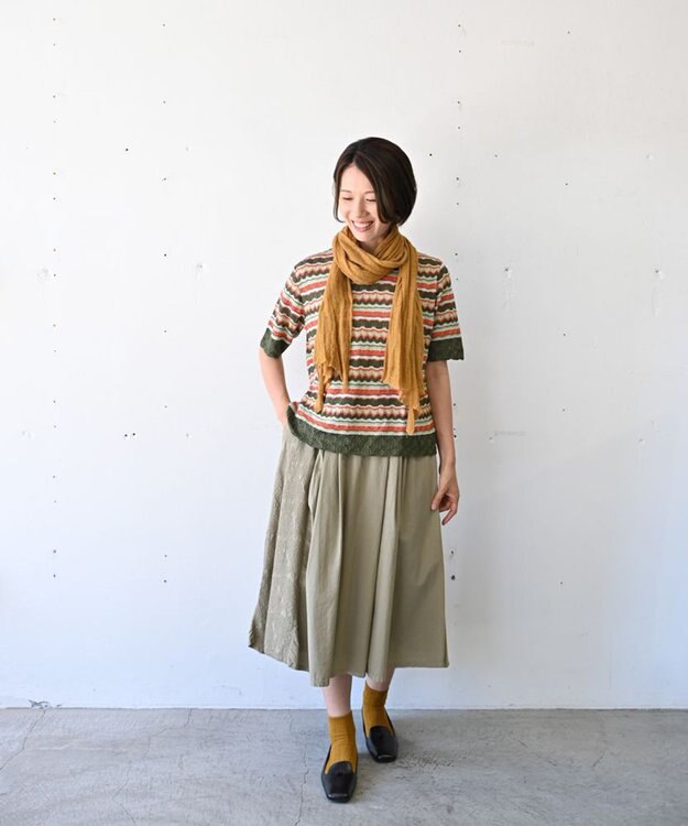 AND WOOL 〈上質な素材と手仕事から生まれた優しいニット〉ベルギーリネンのストール イエロー