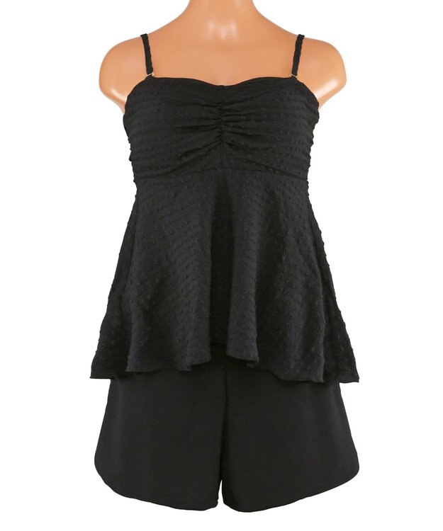 San-ai Resort（三愛水着楽園） WEB限定　ペプラム無地/チェック3点セット水着【Beach Queen（ビーチクイーン）】 ブラック