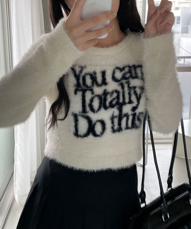 WEGO シャギーロゴコンパクトニット ホワイトアイボリー