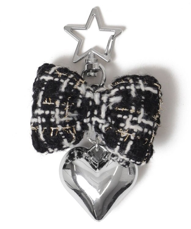 WEGO ツイードリボンハートキーホルダー ブラック