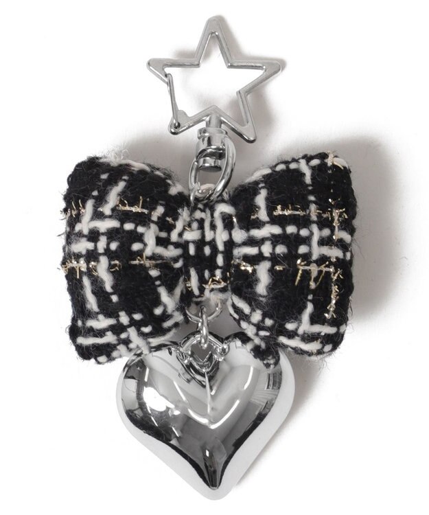 WEGO ツイードリボンハートキーホルダー ブラック