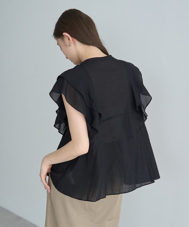 YECCA VECCA シアーラッフルブラウス Black