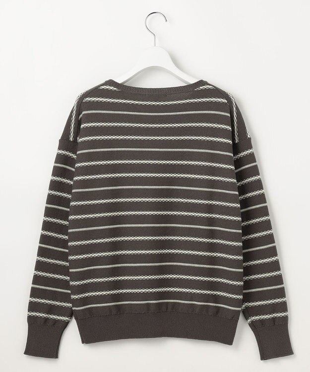 自由区 コットンポリミドルゲージボーダー ニット グレー×イエロー