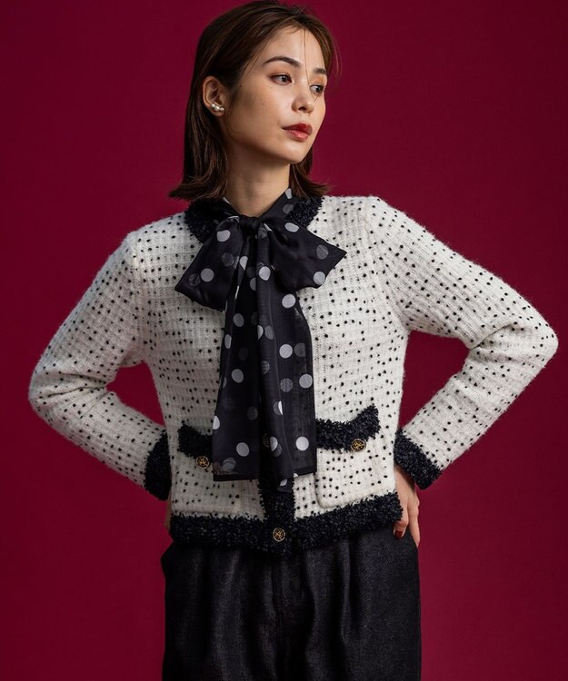 組曲 S 【組曲×setsuko sagittaire】サジテール釦ツイードニットジャケット アイボリー系