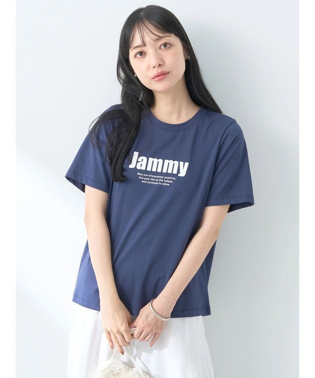 earth music&ecology ロゴソリッドミニマルＴシャツ Navy