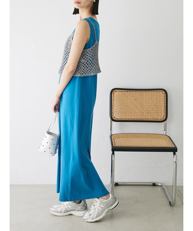 Green Parks ニットビスチェ付きカットソーワンピース Blue