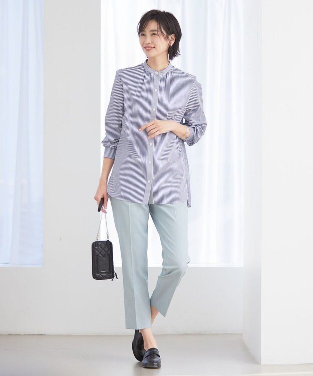 J.PRESS LADIES 【洗える】シャークスキン テーパード パンツ グリーン系