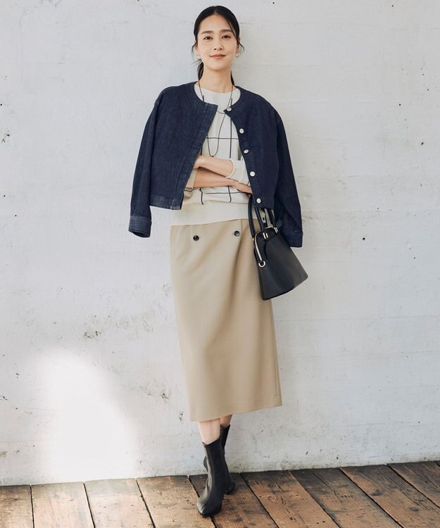 自由区 【洗える】オックスストレッチストレート スカート ベージュ