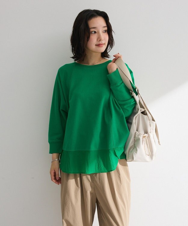 Green Parks 七分袖ドルマン裏毛シアードッキングプルオー Green