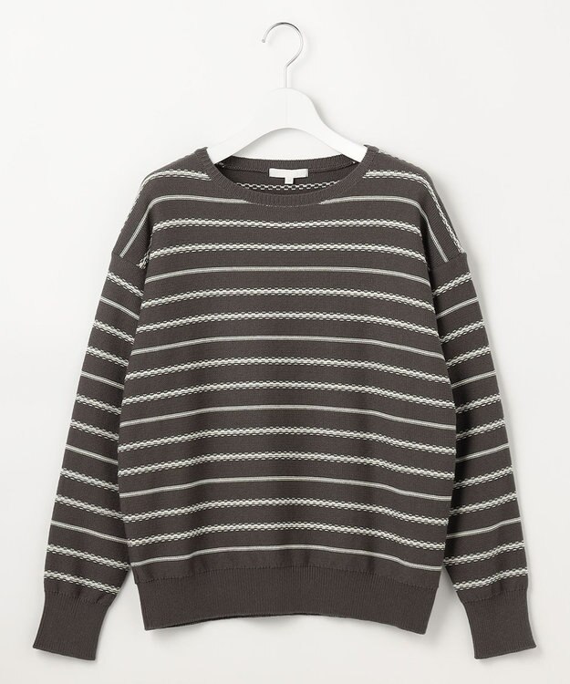 自由区 コットンポリミドルゲージボーダー ニット グレー×イエロー