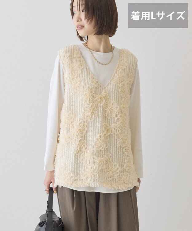AMERICAN HOLIC 【選べる丈】Ｖネックレースベスト Ivory