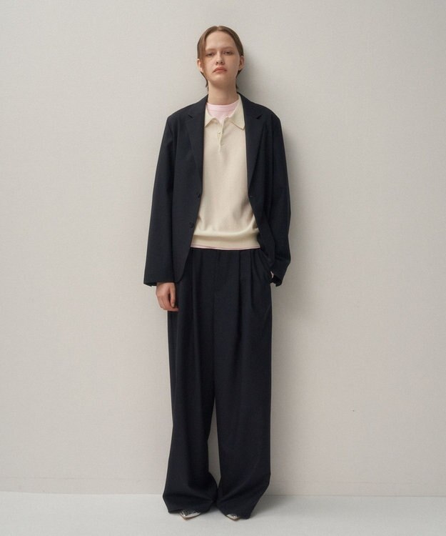 ATON WOOL TROPICAL | ワイドイージーパンツ NAVY