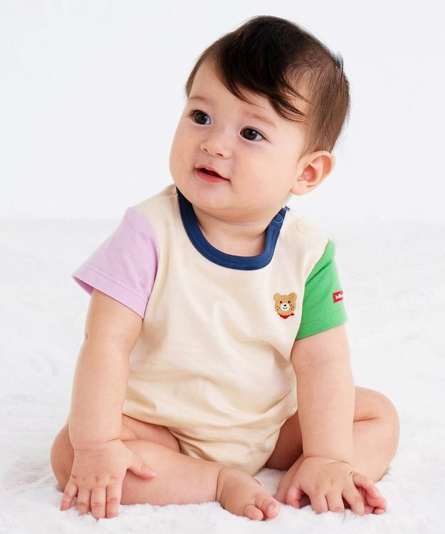 MIKI HOUSE HOT BISCUITS 【70-80cm】【Everyday Series】ワンポイント 半袖ボディシャツ アイボリー