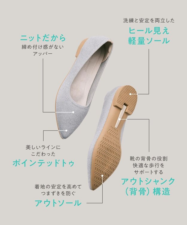 steppi フォルムフィット ポインテッド パンプス シルバーラメ