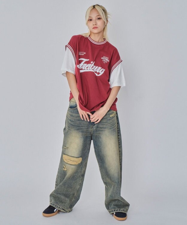 WEGO 【ユニセックス着用ITEM/MLサイズ展開】フェイクタンクグラフィックT（SS） ワイン