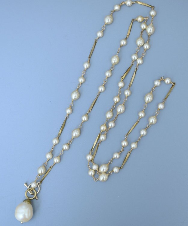 monshiro ガラスパールチェーンロングネックレス ホワイト