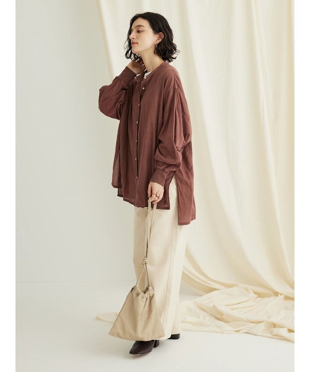 CRAFT STANDARD BOUTIQUE シアーボイルピグメント染めバンドカラーシャツ Brown