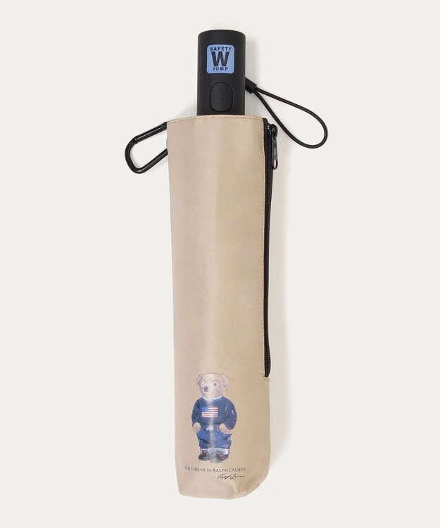 MOONBAT 【WEB限定/遮光率100%/遮熱/UV】POLO RALPH LAUREN（ポロ ラルフローレン）晴雨兼用日傘 ポロベア 無地 折りたたみ傘 自動開閉 ベージュ