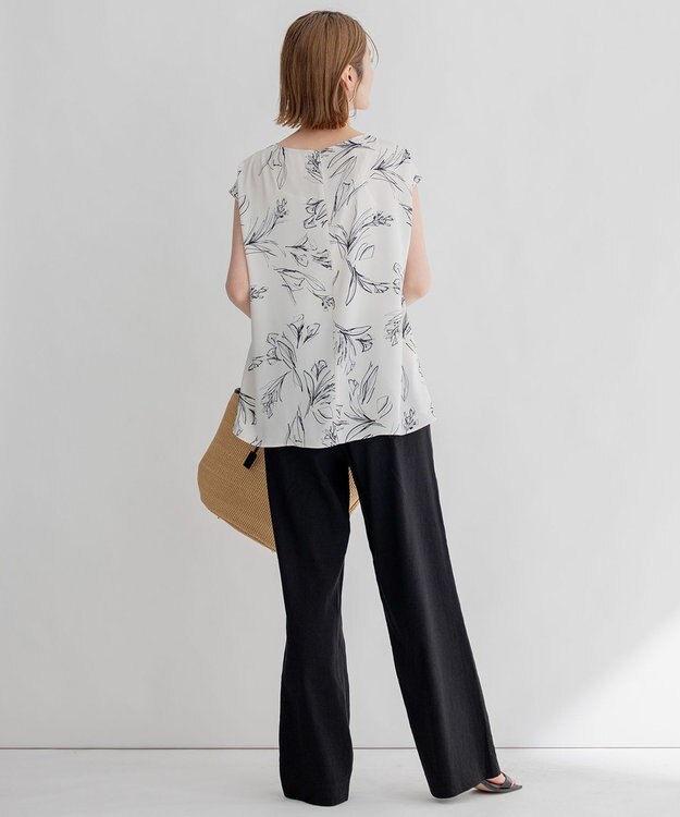 23区 【洗える】ラインフラワープリント フレンチスリーブ ブラウス アイボリープリント