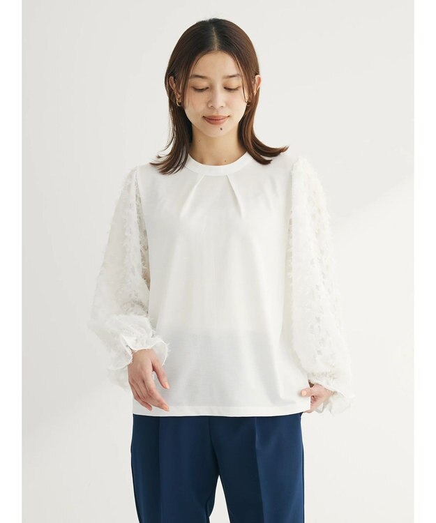 Green Parks 袖ジャガードドッキングプルオーバー Off White