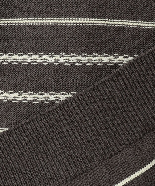 自由区 コットンポリミドルゲージボーダー ニット グレー×イエロー