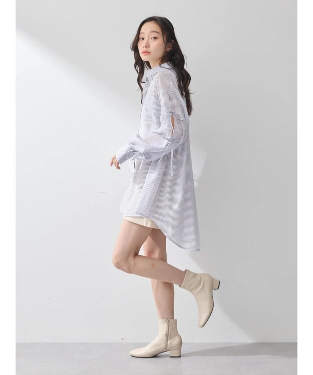 earth music&ecology 袖スリットリボンロングシャツ Navy