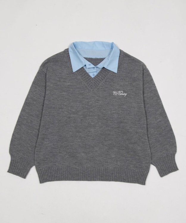 WEGO シャツドッキングニットプルオーバー 杢グレー